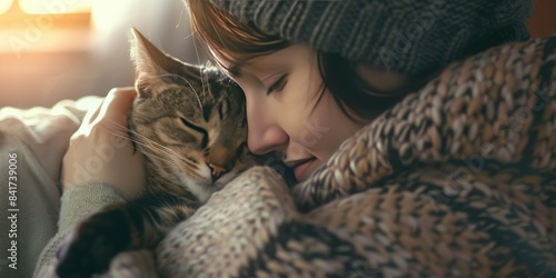 A pet owner enjoying a peaceful moment with their loyal companion, relishing the unconditional love realistic stock photography photo