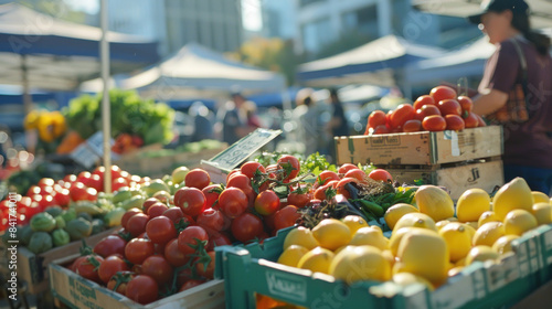 City farmers market with fresh produce and handmade goods