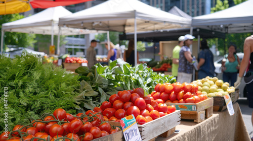 City farmers market with fresh produce and handmade goods