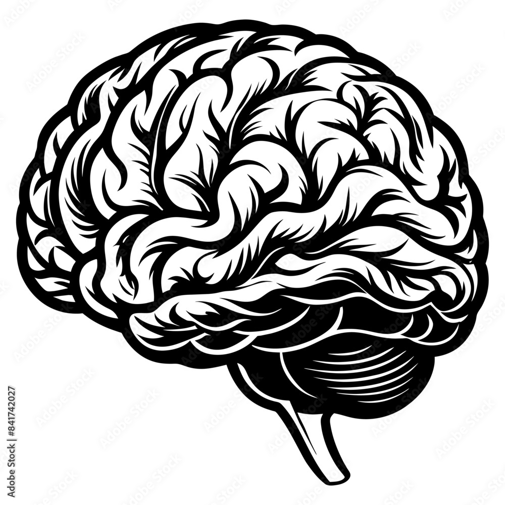 Obraz premium Detailed monochrome zombie brain for halloween themed graphic design, drawing, and engraving for spooky, creepy, and scary themed concepts