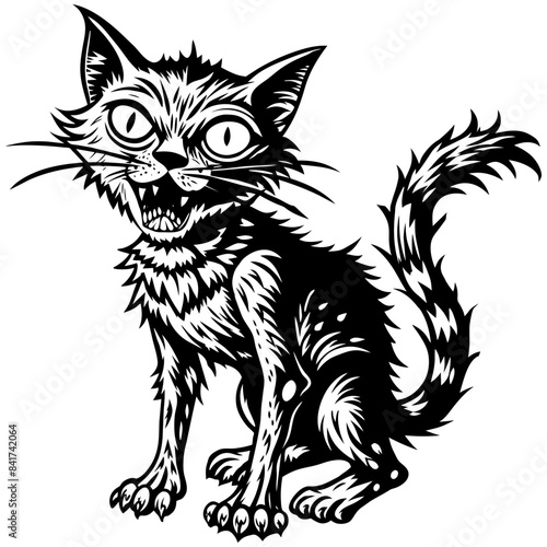 Spooky halloween black and white zombie cat for a festive and eerie october party, perfect for lovers of gothic, horror, and all hallows' eve