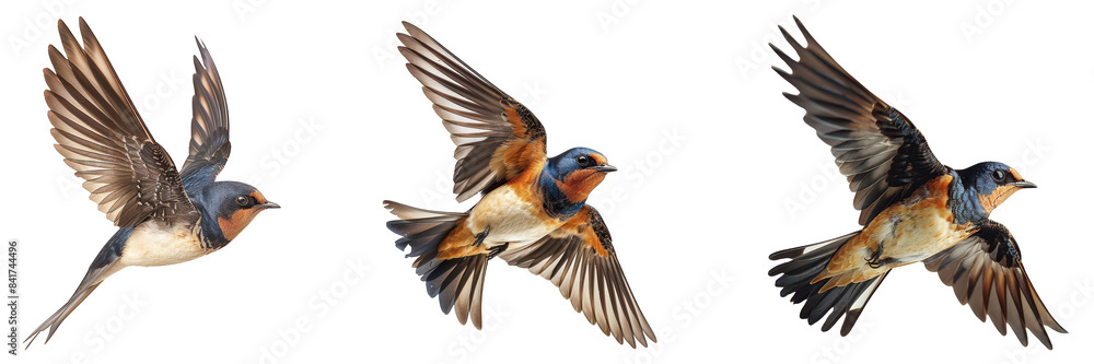 Three Barn Swallow Birds in Flight Three Barn Swallow Birds in Flight
