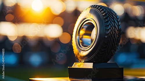 nnovative Football Trophy in the Shape of a Tire: Celebrating Unique Achievements in Sports photo