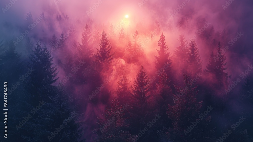 Enchanting Ultra HD Sunrise Forest Close-Up with Double Exposure Silhouette and Copy Space Enchanting Ultra HD Sunrise Forest Close-Up with Double Exposure Silhouette and Copy Space
