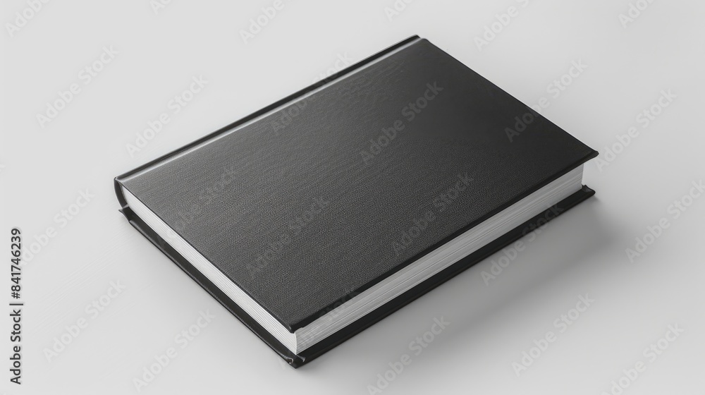 Isolated white background featuring a solitary black hardcover book Isolated white background featuring a solitary black hardcover book