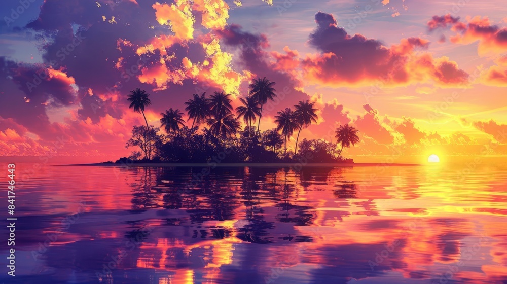 Vibrant sunset view on an island filled with colorful skies Vibrant sunset view on an island filled with colorful skies