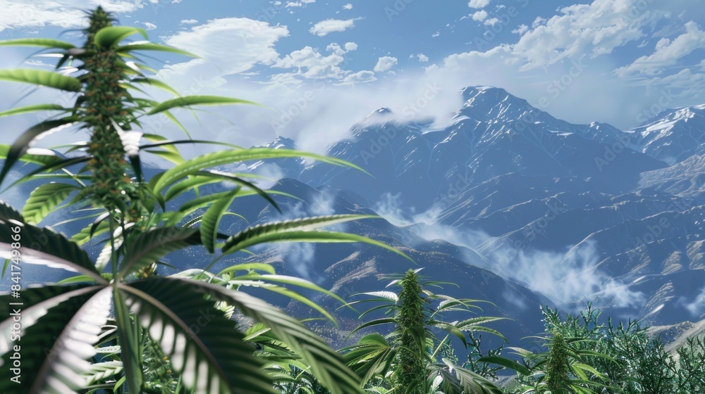 agriculture cannabis marijuana plant outdoor view panorama mountains agriculture cannabis marijuana plant outdoor view panorama mountains