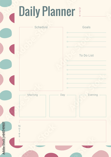 Vector daily planner template with place for notes, goals and to do list with abstract pattern