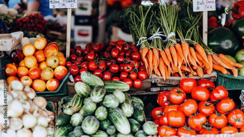 Farmer's market stall with a wide array of fresh vegetables Farmer's market stall with a wide array of fresh vegetables
