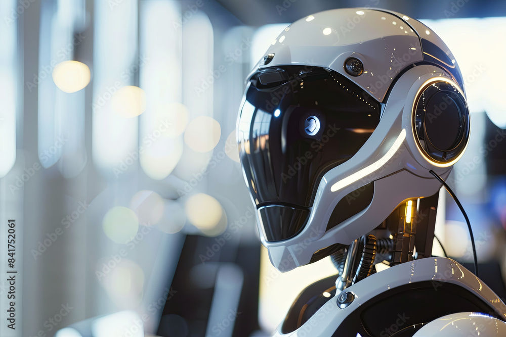 Humanoid robot working in a call center, AI technology Humanoid robot working in a call center, AI technology