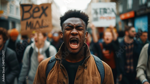 Young man shouting in a protest photo