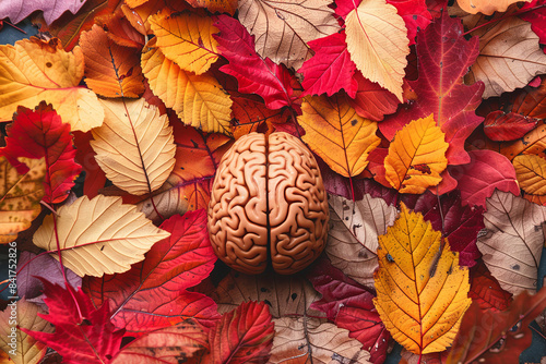 Alzheimer's awareness, dementia diagnosis, brain with autumn foliage