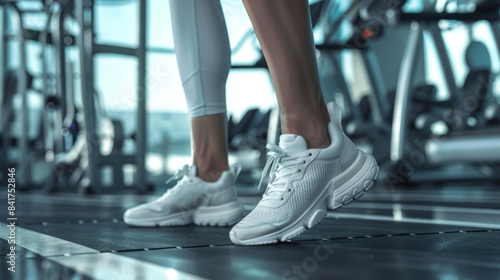 Fitness fashion with activewear and sneakers in a gym setting