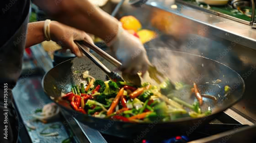 Fresh vegetable stir-fry being cooked in a wok Fresh vegetable stir-fry being cooked in a wok