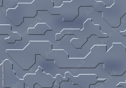 Background with metallic panels texture, wires and circuit. Spaceship hull wall, technology background