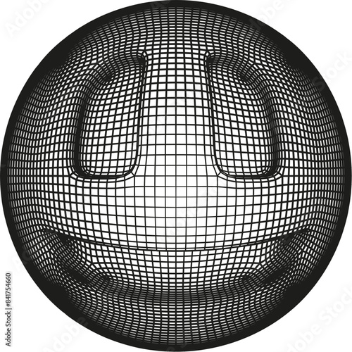 Smile ball 3D emoticon in y2k or brutalism style. Grid or wireframe emoji, in retro computer style