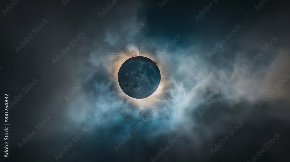 Stunning Solar Eclipse in a Cloudy Sky, Generative AI Stunning Solar Eclipse in a Cloudy Sky, Generative AI
