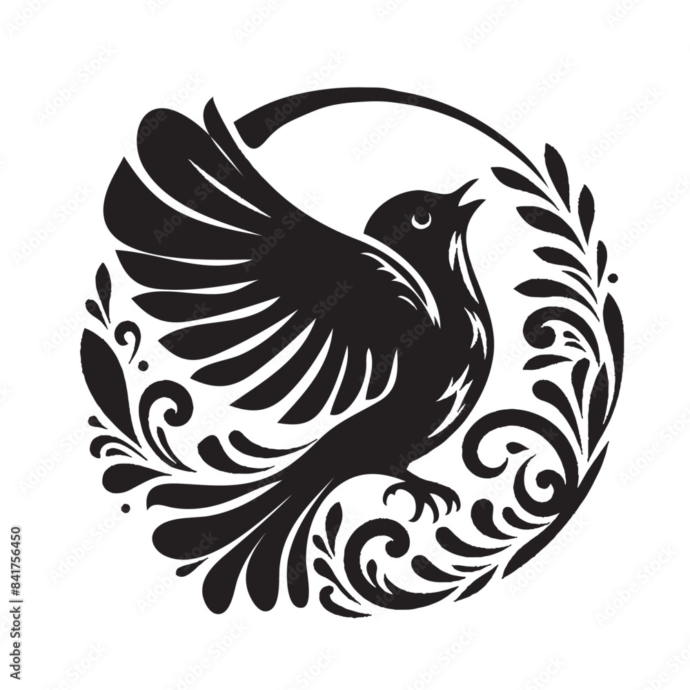 Obraz premium Flying Bird silhouette vector art illustration with white background