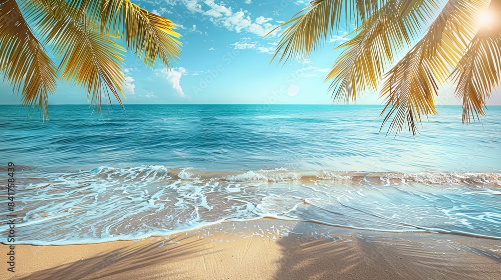 Fototapeta premium Beautiful Tropical Beach with Clear Water and Palm Trees