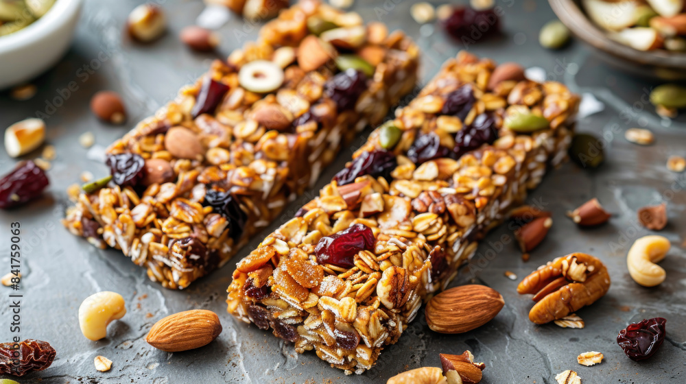 Healthy homemade granola bars with nuts and dried fruit Healthy homemade granola bars with nuts and dried fruit