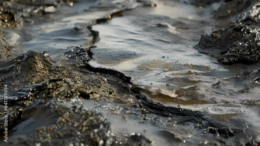 A closeup of a large tar sands deposit showing the dark gooey bitumen within. A closeup of a large tar sands deposit showing the dark gooey bitumen within.