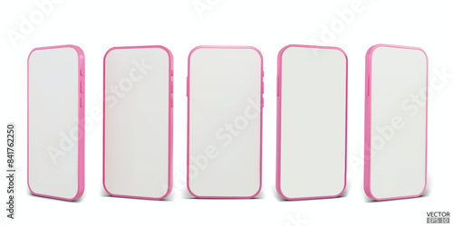 3D smartphone mockup with white screen. Pink mobile phone isolated on white background. 3d vector illustration