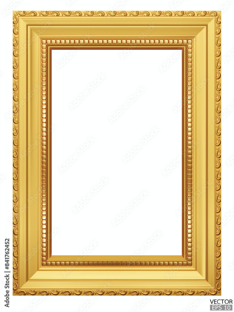 Realistic Golden vintage frame isolated on white background. Rectangle ...