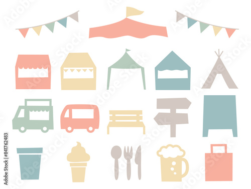 マルシェ関連のゆるいアイコンのセット_くすみカラー5色