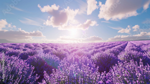 Lavender field in full bloom under a sunny sky