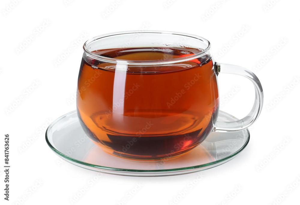 Aromatic tea in glass cup isolated on white Aromatic tea in glass cup isolated on white