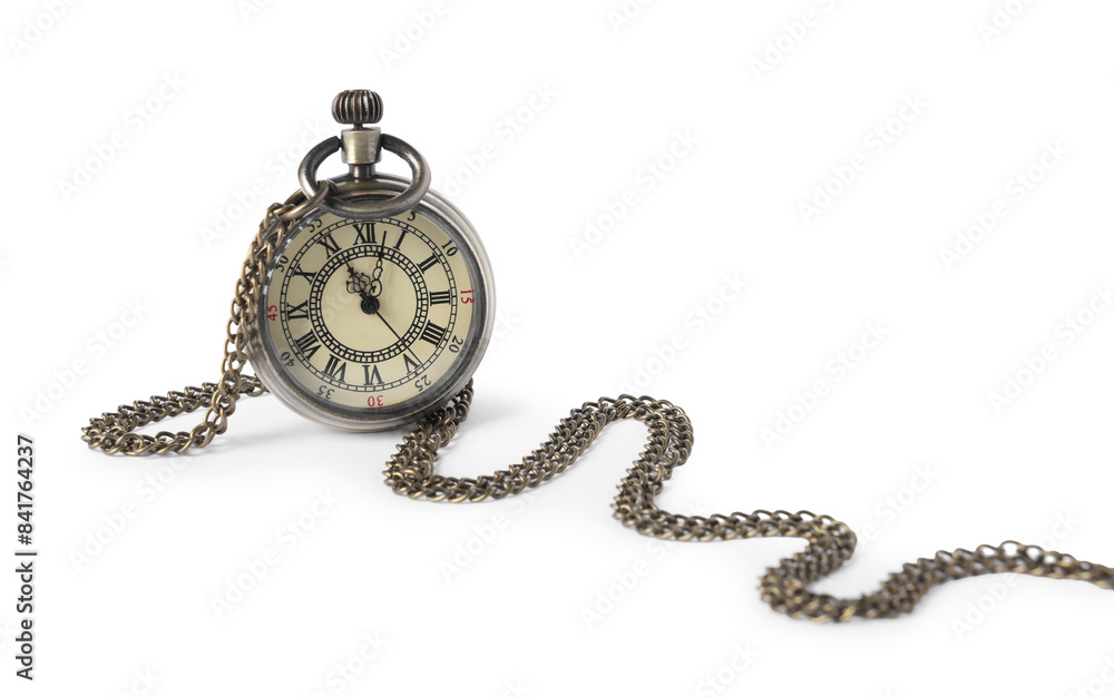 One pocket clock with chain isolated on white One pocket clock with chain isolated on white