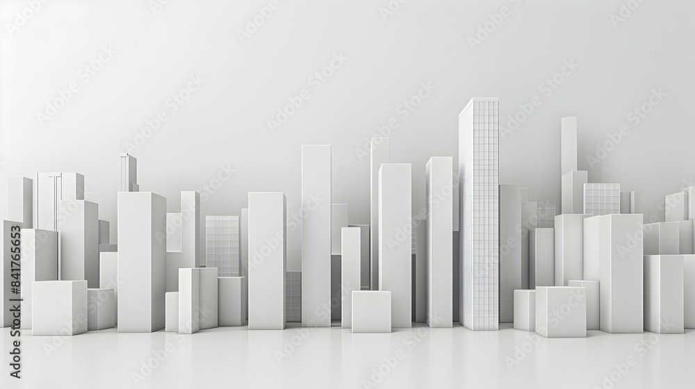 Abstract Minimalist White Cityscape Skyline with Geometric Architectural Shapes in Studio Setting Abstract Minimalist White Cityscape Skyline with Geometric Architectural Shapes in Studio Setting