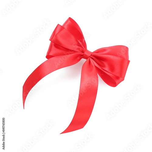 Red satin ribbon bow isolated on white