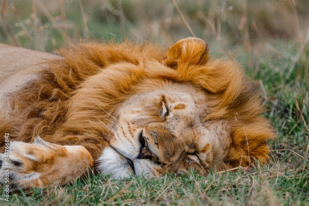 Peaceful Lion Sleeping Serenely in the African Savanna. Peaceful Lion Sleeping Serenely in the African Savanna.