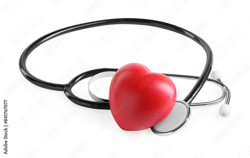 Stethoscope and red heart isolated on white Stethoscope and red heart isolated on white