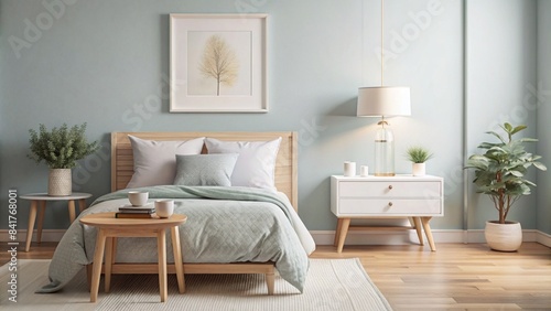 A sleek and stylish living room featuring minimalist decor, neutral tones © dasha122007