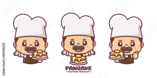 cute pancake chef cartoon mascot design