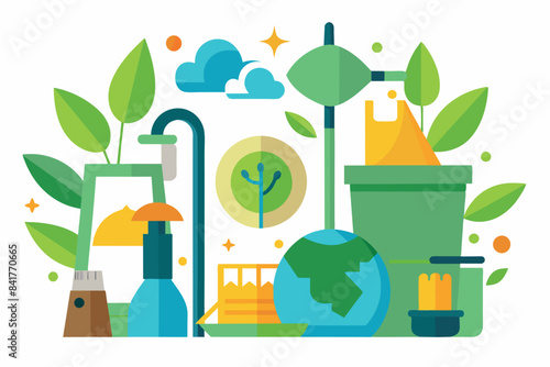 An illustration related to environmental preservation and sustainability. the topic several aspects of environmentally conscious living.