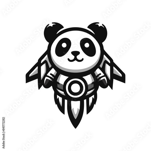 panda and rocket logo design, rocket panda logo mascot, illustration of a panda logo using a rocket on its back photo