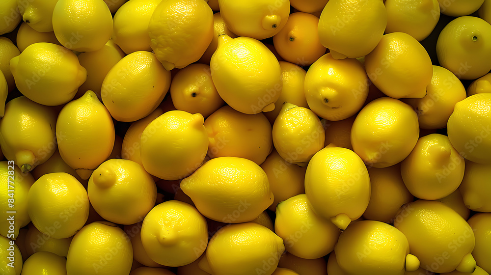 Ripe Yellow Lemons Close-up Background Or Texture. Lemon Harvest, Many Yellow Lemons.
