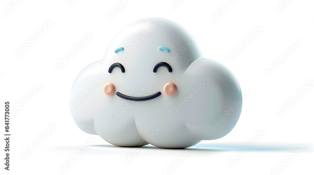 Playful 3D Rendered Clay-Style Cloud Icon with Happy Expression on White Background Playful 3D Rendered Clay-Style Cloud Icon with Happy Expression on White Background