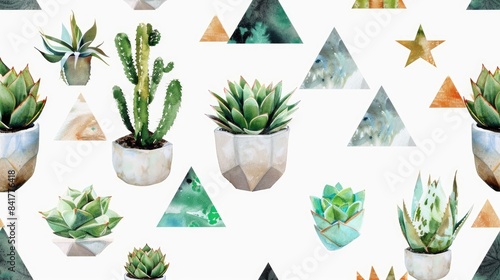 Vintage Succulent White Mexican Ceramic Ink Scribbl Ethnic Hipster Background Panorama Dye Watercolor Pattern Sport Triangles