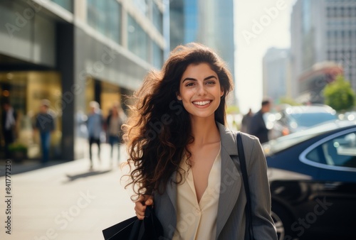 Woman Walking on City Street With a Smile © olegganko