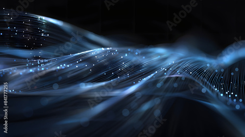 A dynamic. flowing wave of fiber optic cables against black background. symbolizing the fast channel between cities in an advanced network design concept. High resolution photography. detailed 