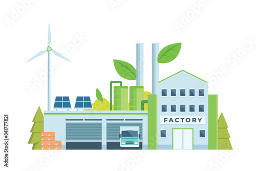 Sustainable Smart Green Factory building illustration, vector elements for city and industry illustration. flat style and front view