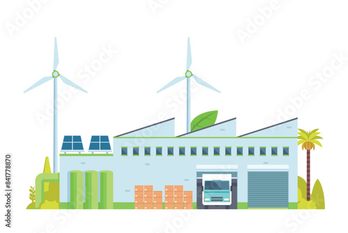 Sustainable Smart Green Factory building illustration, vector elements for city and industry illustration. flat style and front view