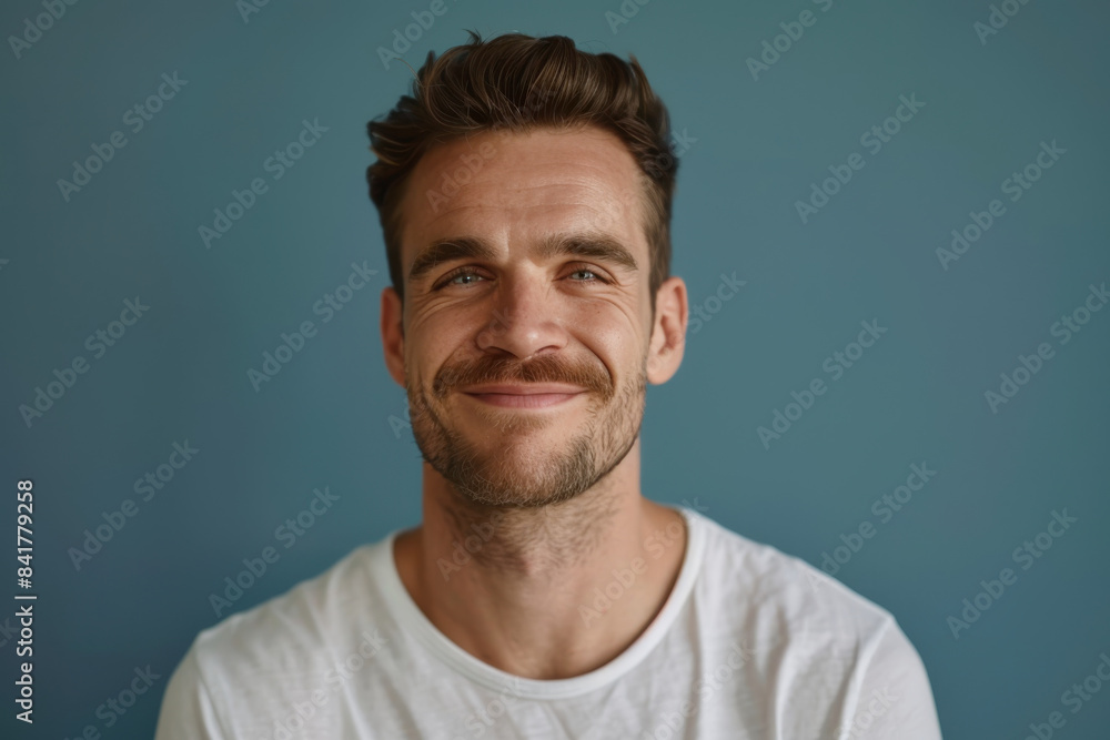 A close up portrait of a young man with a subtle smile A close up portrait of a young man with a subtle smile