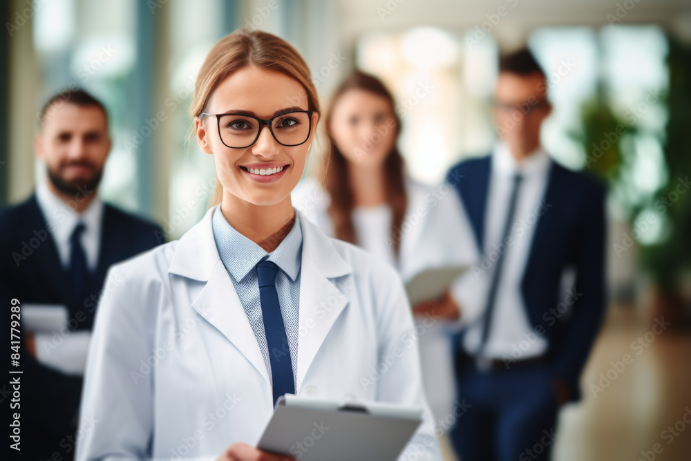 Smiling Female Doctor Holding Tablet in Office Setting Smiling Female Doctor Holding Tablet in Office Setting