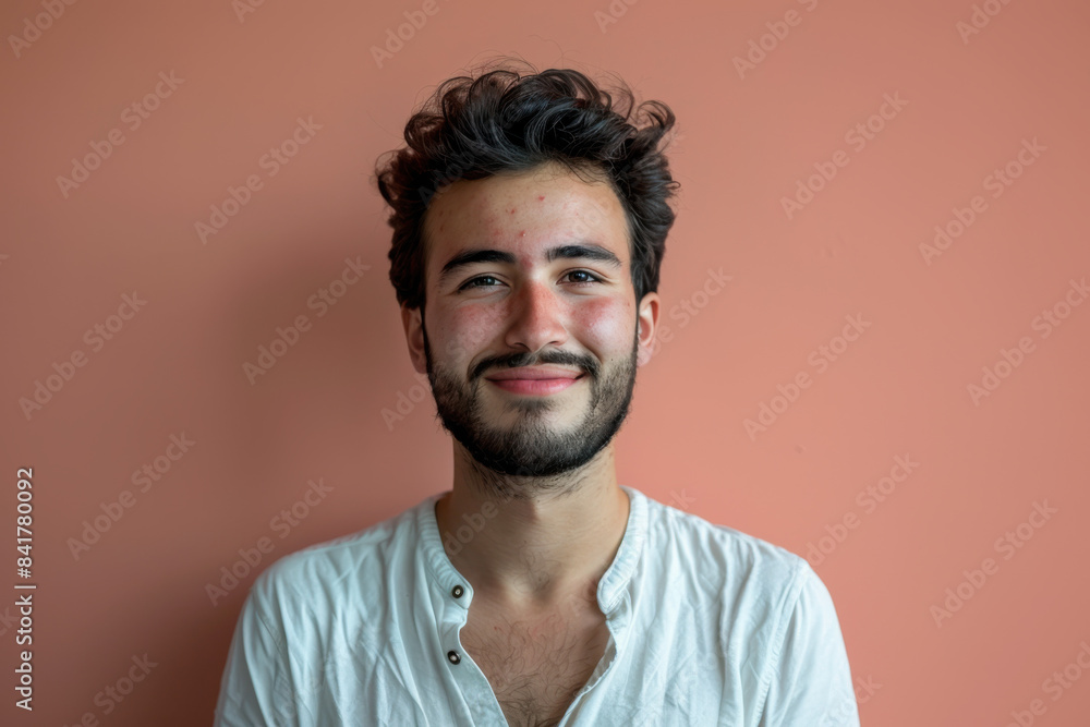 A close up portrait of a young man with a subtle smile A close up portrait of a young man with a subtle smile