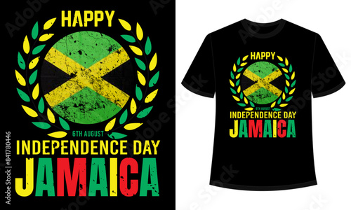 Happy 6th August Independence Day Jamaica T-shirt Design, National Flag of Jamaica, 6th August, National Day, Brush Flag Typographic Design Typography Vector Eps Icon Illustration